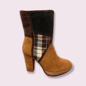 MUK LUKS Women’s Nola High Heel Suede Boots /Plaid detailing size 6